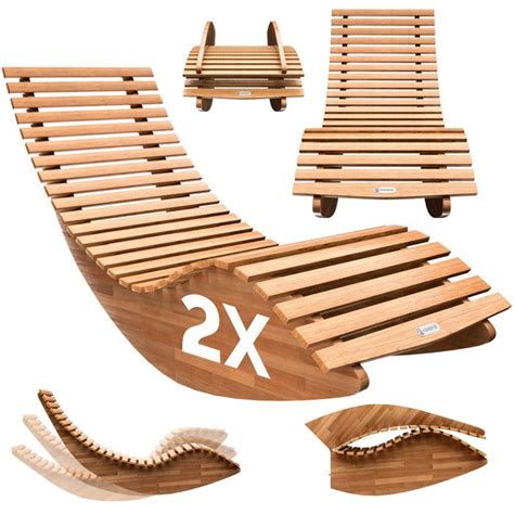 CASARIA 2x Chaise Longue à Bascule pliable en Bois d acacia certifié