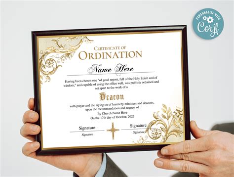 Deacon Ordination Certificate, Elegant Ordination Certificate ...