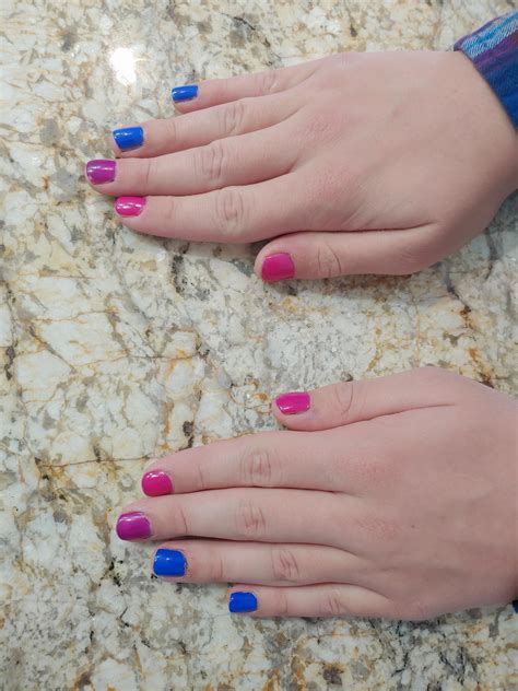 Did my nails as the Bi flag! Endless blue, dream on and boom boom by