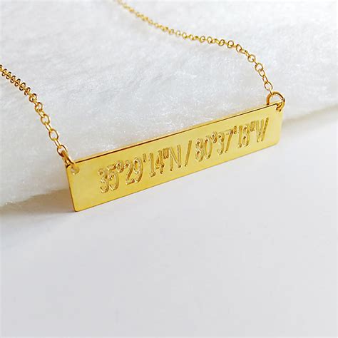 Gold Bar Necklace,engraved Coordinates Necklace,latitude Longitude ...