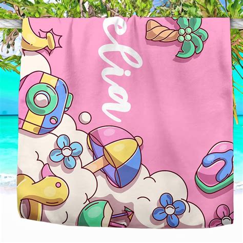 Personalized Name Cartoon Beach Towel Custom Summer Vibe Superfine