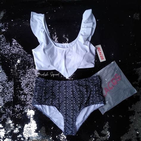 COD Lalamove Bnew W Tag B W Swimsuit Ruffled Swimsuit Ruffled Bikini White Tankini Highwaist