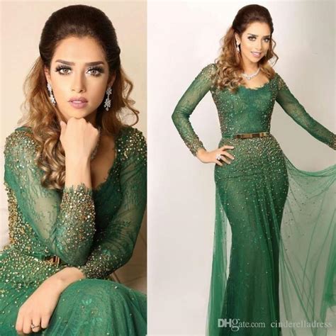 Quente New Saudi Rabe Verde Vestidos De Noite Bateau Lace