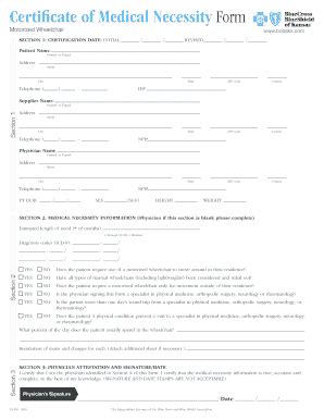 Fillable Online Certificate Of Medical Necessity Form Blue Cross And