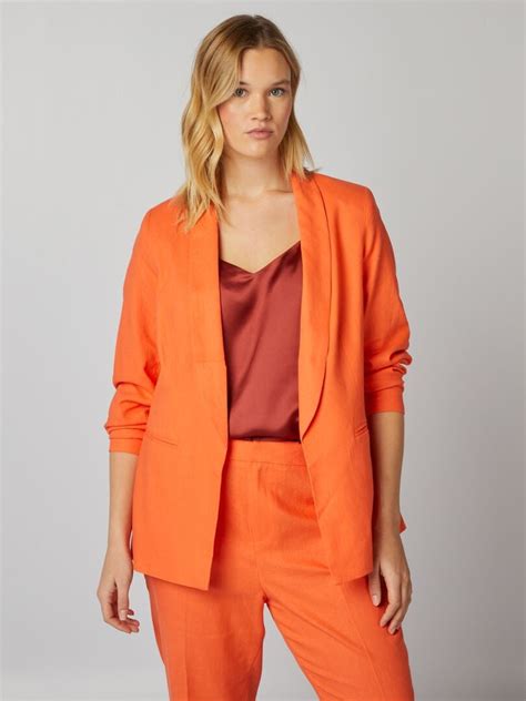 Veste De Tailleur Col Droit Avec Lin Orange Kiabi