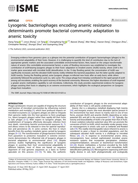 Pdf Lysogenic Bacteriophages Encoding Arsenic Resistance Determinants