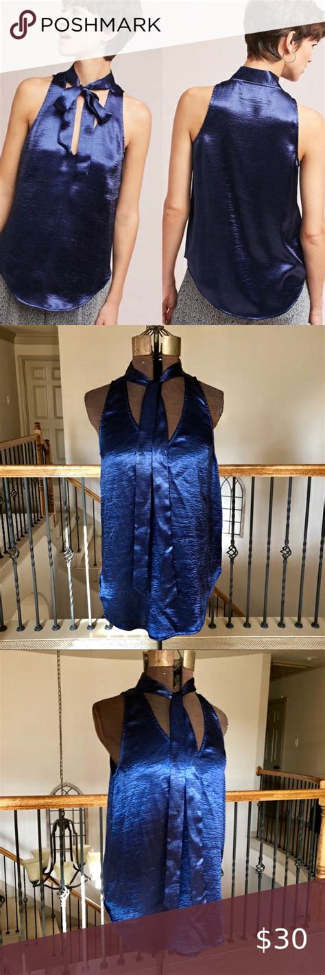 Maeve Blue Silk Tie Neck Sleeveless Blouse Anthro Clothes Design