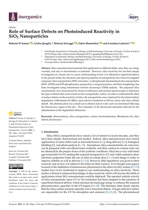 Pdf Role Of Surface Defects On Photoinduced Reactivity In Sio2