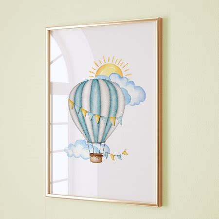 Personalized Watercolor Airplane Hot Air Balloon Nursery Digital