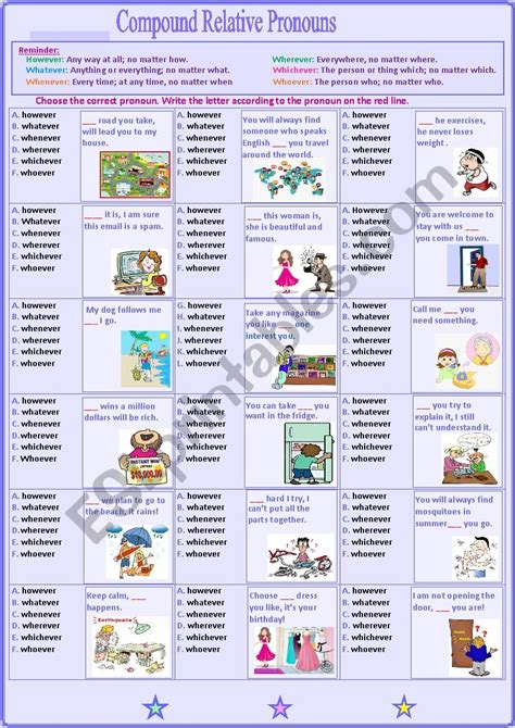 Compound Relative Pronouns Esl Worksheet By Sunshinenikki