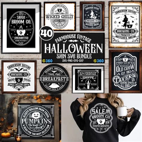 Farmhouse Halloween Sign Svg Bundle Vintage Halloween Svg Etsy