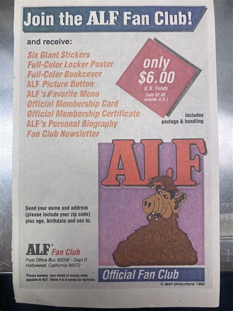 Alf Fan Club Print Ad Ebay