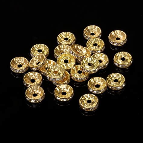 10 Rhinestone Metal Beads Rondelles Round Beads Spacer Beads Etsy