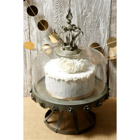 Glass Dome Covered Zinc Rustic Cake Stand 13 Inch