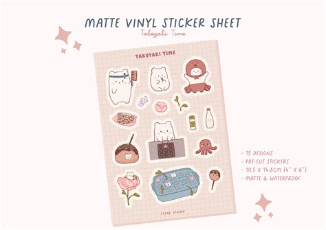 Cute Takoyaki Bear Stickers Matte Vinyl Sticker Sheet Etsy