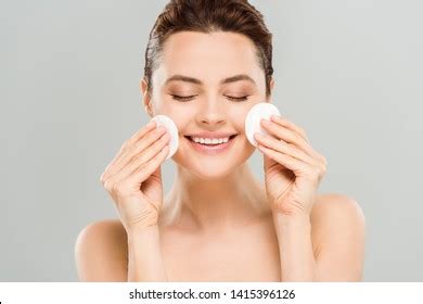 Cheerful Naked Woman Closed Eyes Holding Stock Photo Shutterstock
