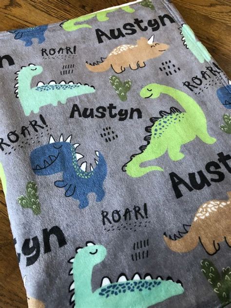 Personalized Baby Blanket Dino T Rex Roar Name Blanket Dinosaur