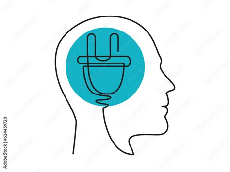 Vecteur Stock Continuous One Line Drawing Of Head With Plug Inside Man