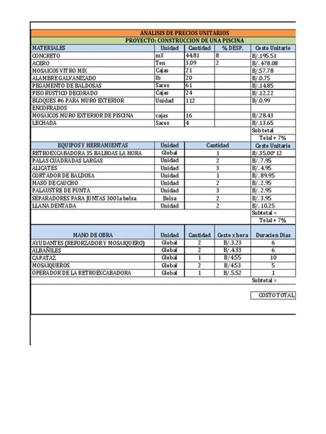 PDF Analisis De Costo Unitario 1 DOKUMEN TIPS