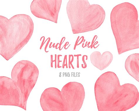 Nude Pink Hearts Watercolor Clipart Separate Hearts Clip Art Hand Drawn Hearts Girl Baby