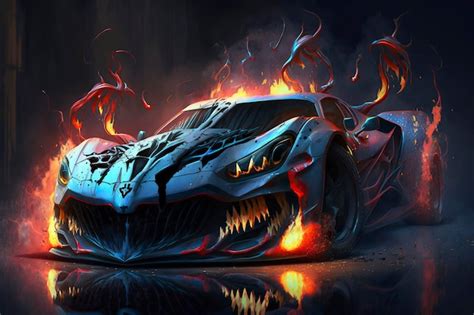 Premium AI Image | A car with flames and flames on it