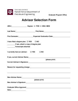 Fillable Online Advisor Selection Form Advisor Selection Form Fax