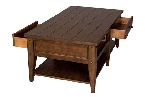 Harding Rectangular Brown Oak Plank Top Coffee Table With Two Drawers