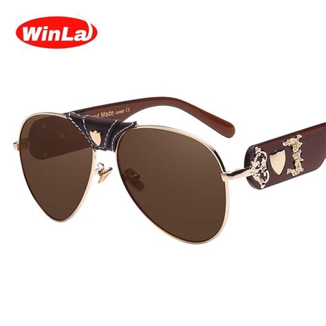 Winla Vintage Brand Designer Sunglasses Women Goggle Coating Mirror Lens Sunglasses Leather