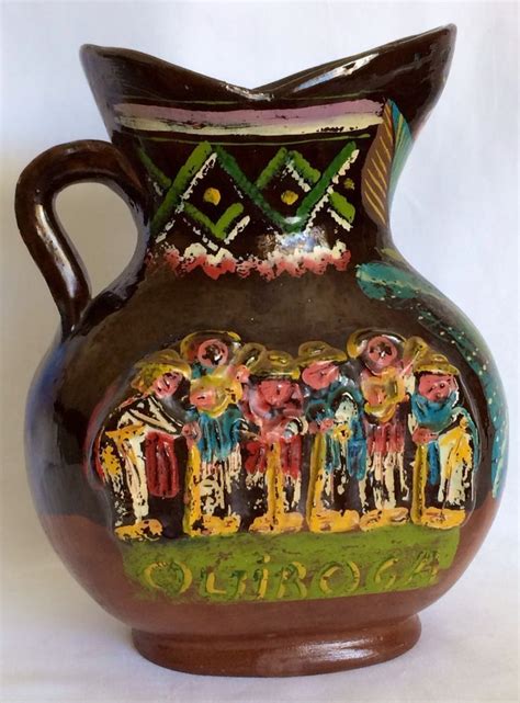 VINTAGE 1950 S MEXICAN POTTERY HAND PAINTED CLAY WATER PITCHER QUIROGA