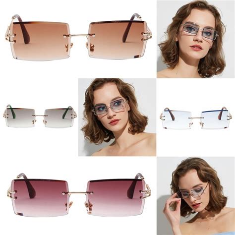 1 Pairs Rimless Rectangle Sunglasses Tinted Frameless Eyewear Vintage