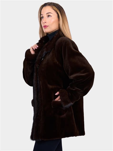 Brown Sheared Mink Fur Jacket Reversible Medium Estate Furs