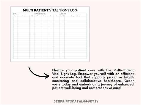 Printable Multiple Patients Vital Signs Log Pdf Digital Downloads A4