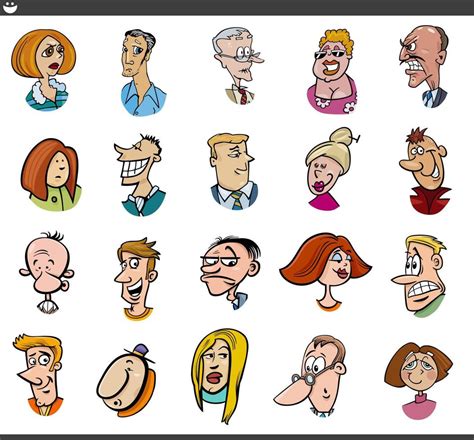 Cartoon People Characters Faces And Moods Set Vector Art At