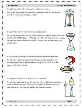 Separating Mixtures Worksheet 5th Grade