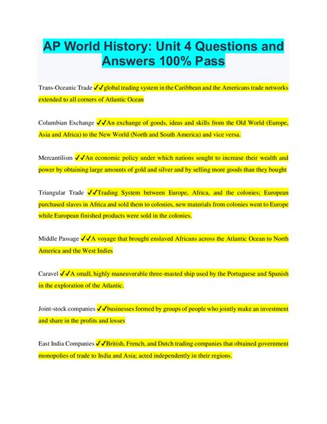 Ap World History Unit 4 Questions And Answers 100 Pass Browsegrades