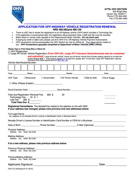 Fillable Form Ohv Application For Off Highway Vehicle