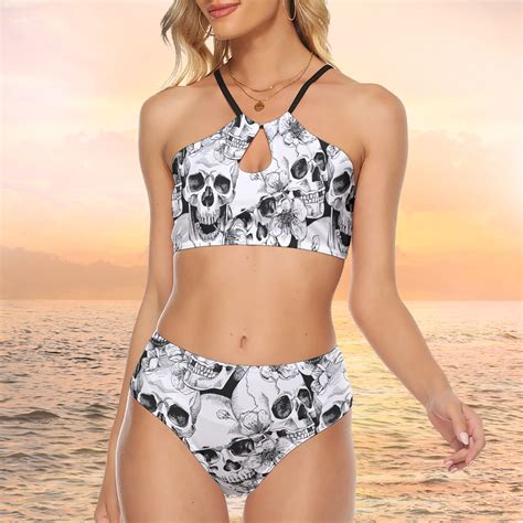 White Skull Cami Keyhole Bikini White Skull Skull Bikini Seashell