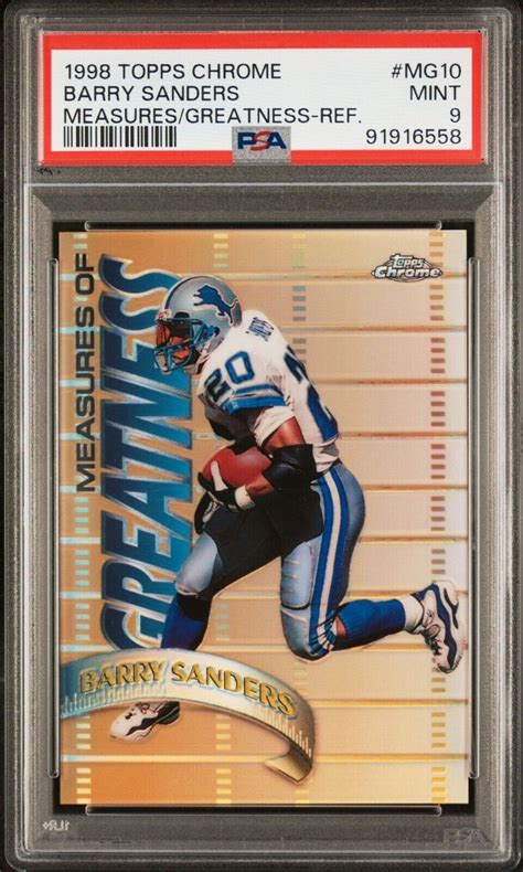 1998 Topps Chrome Barry Sanders Measures Of Greatness Refractor PSA 9