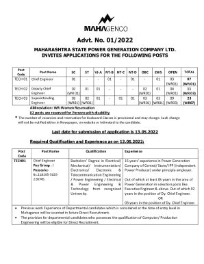 Fillable Online Chief Engineer And Other Post In Maharashtra State