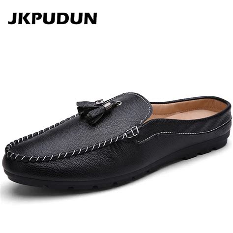 JKPUDUN Italian Mens Tassel Loafers Half Shoes Casual Summer Fashion