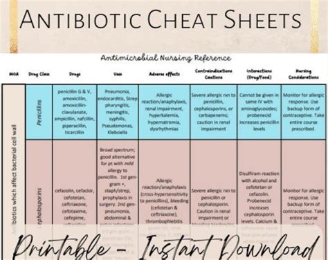 Antibiotic Cheat Sheet Etsy