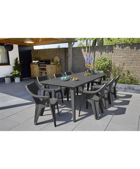 Table de jardin rectangulaire en résine 8 10 personnes gris graphite