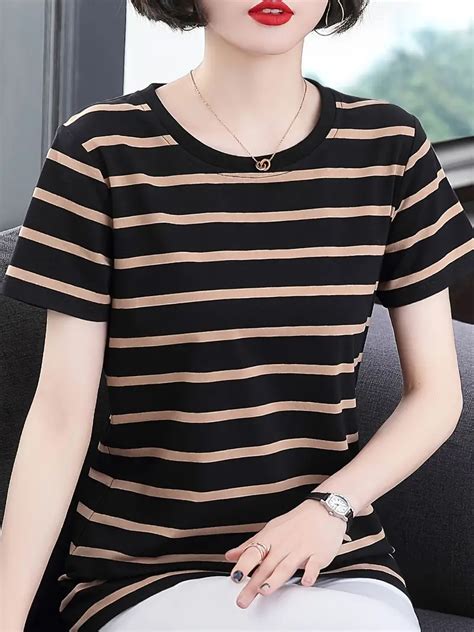 Striped Crew Neck T Shirt Casual Short Sleeve T Shirt Casual Temu