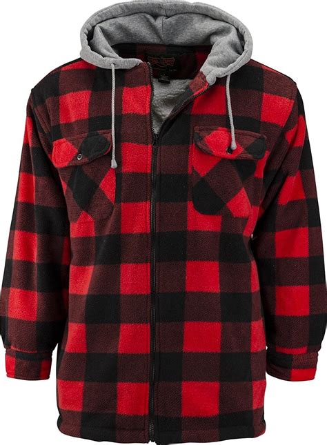 Mens Buffalo Plaid Classic Sherpa Lined Zip Up Hooded Shirt Jacket