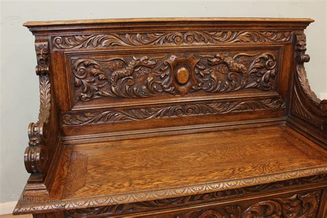 Antique Carved Oak Box Settle Hall Monks Bench Antiques Atlas