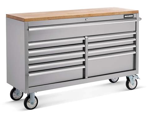 MAXIMUM Butcher Block Top Rolling Tool Storage Cabinet with 10 Drawers