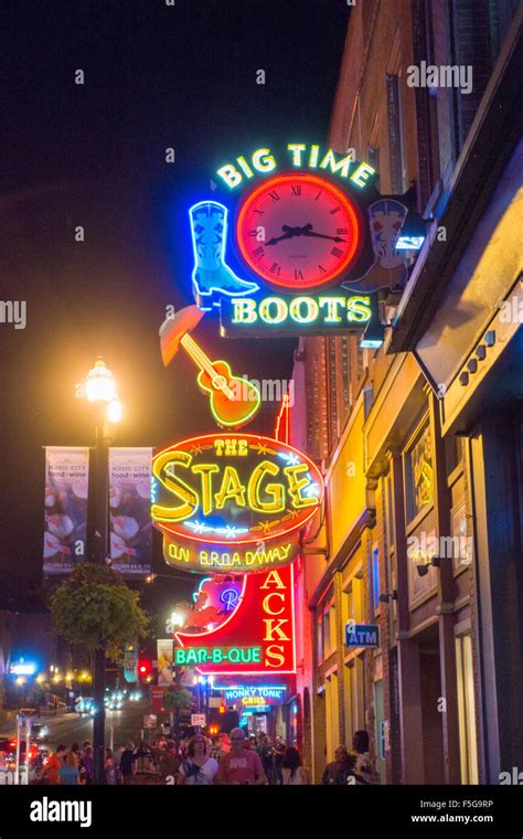 Honky Tonk row in Nashville Tennessee TN bar neon Stock Photo - Alamy