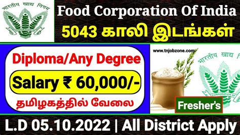 5043 Vacancy Food Corporation Of India FCI Recruitment 2022 FCI