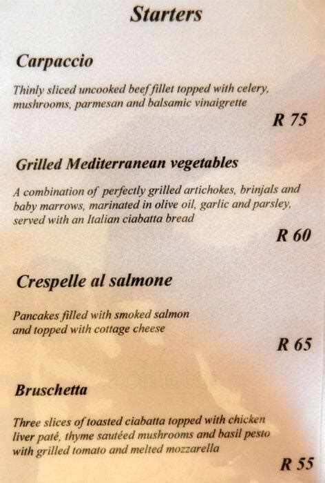 Artichoke Restaurant Menu, Menu for Artichoke Restaurant, Clarens ...