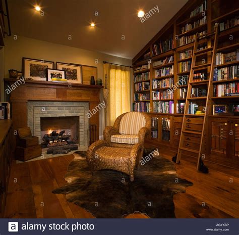 Cozy Home Library Wiith Fireplace Stock Photo 14312169 Alamy